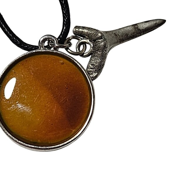 Shark Tooth Pendant Necklace Green Amber Epoxy Resin Black Cord Boho Beach Core - Picture 3 of 8